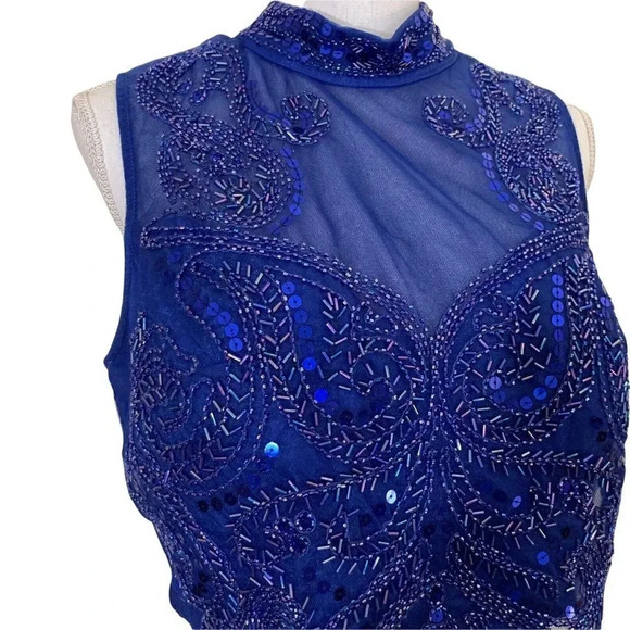 Prom Blue Beaded Crop Top with Keyhole Cutout in Back By Love Reign - Picture 2 of 9